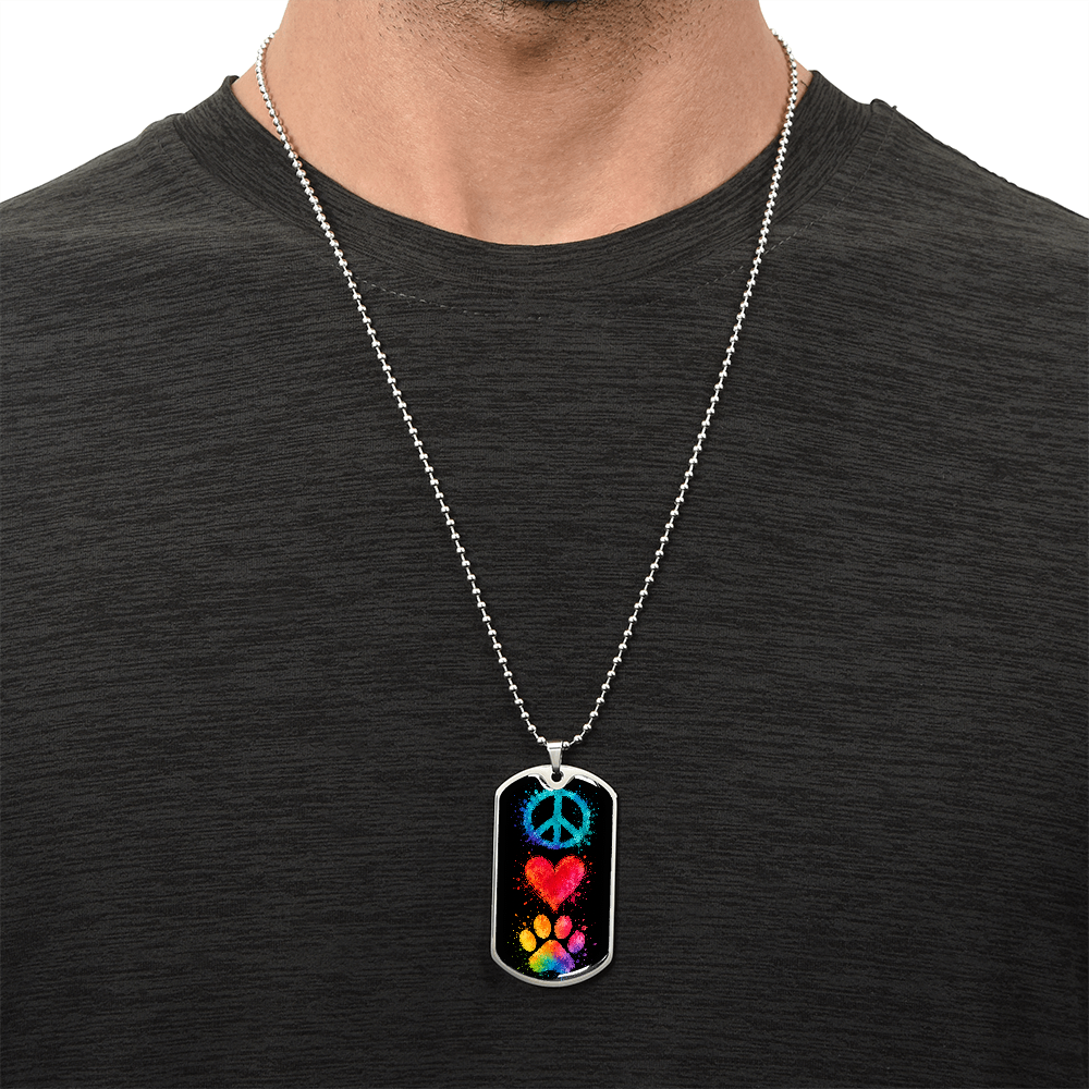 Peace Love Paws Dog Tag Necklace | Colorful Dog Lover Pendant | Gift for Dog Mom & Dog Dad