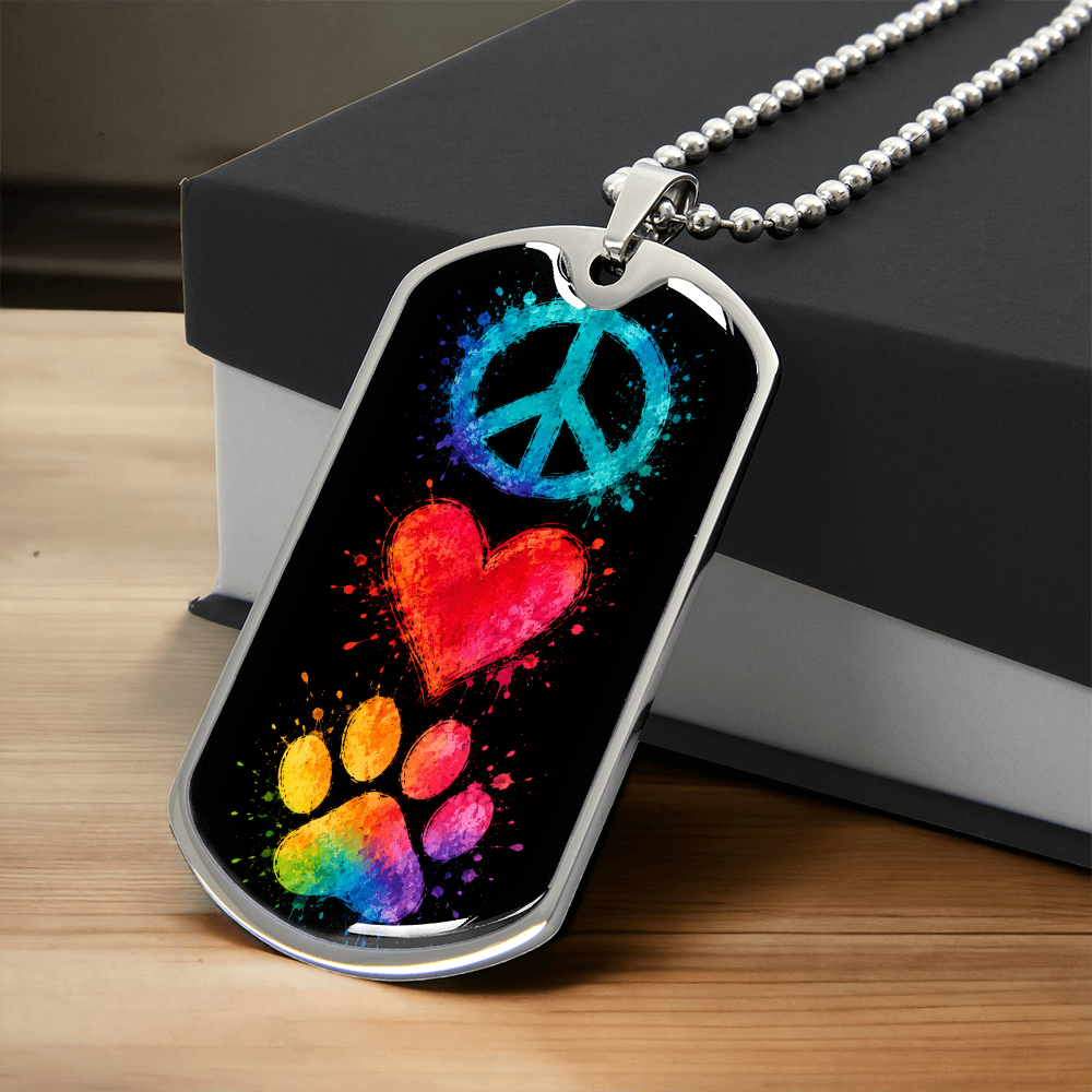 Peace Love Paws Dog Tag Necklace | Colorful Dog Lover Pendant | Gift for Dog Mom & Dog Dad