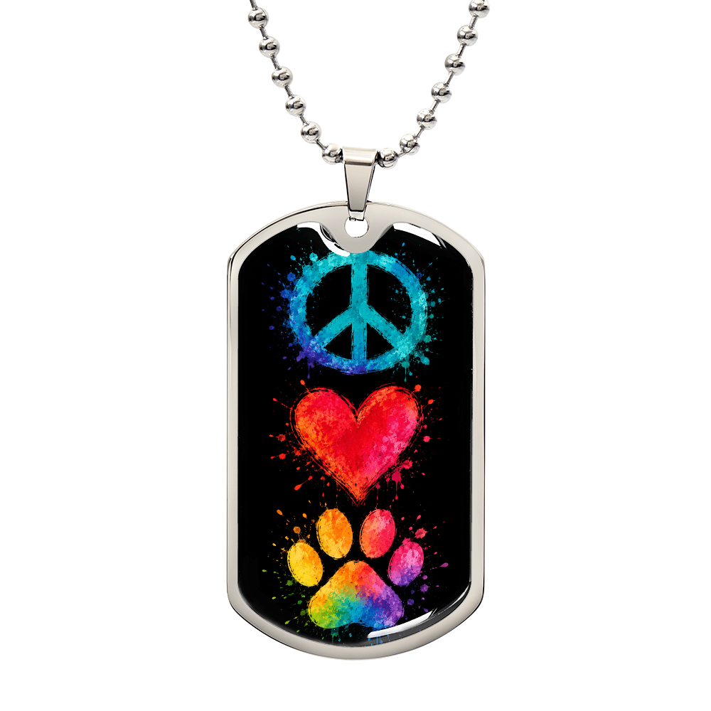 Peace Love Paws Dog Tag Necklace | Colorful Dog Lover Pendant | Gift for Dog Mom & Dog Dad