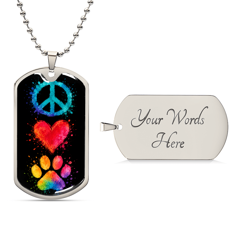 Peace Love Paws Dog Tag Necklace | Colorful Dog Lover Pendant | Gift for Dog Mom & Dog Dad