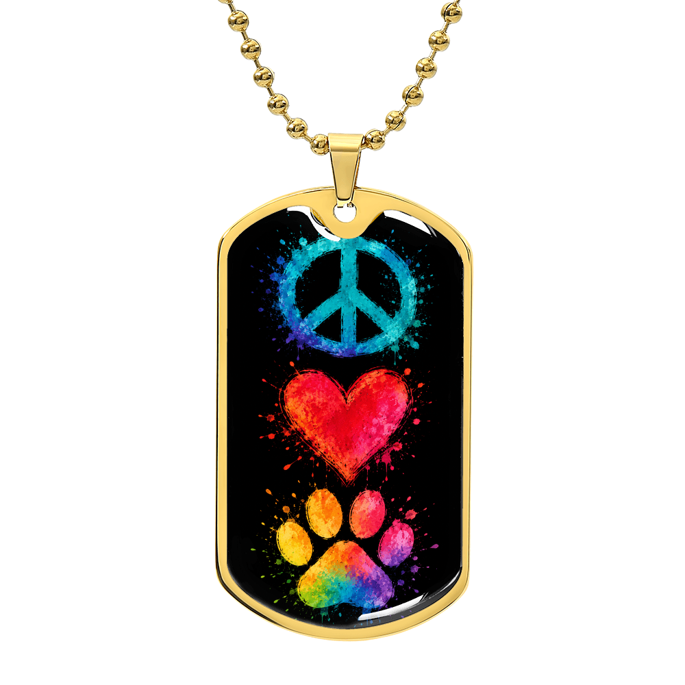 Peace Love Paws Dog Tag Necklace | Colorful Dog Lover Pendant | Gift for Dog Mom & Dog Dad