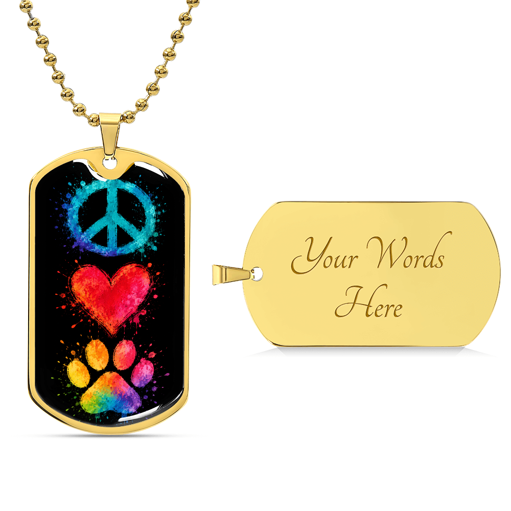 Peace Love Paws Dog Tag Necklace | Colorful Dog Lover Pendant | Gift for Dog Mom & Dog Dad