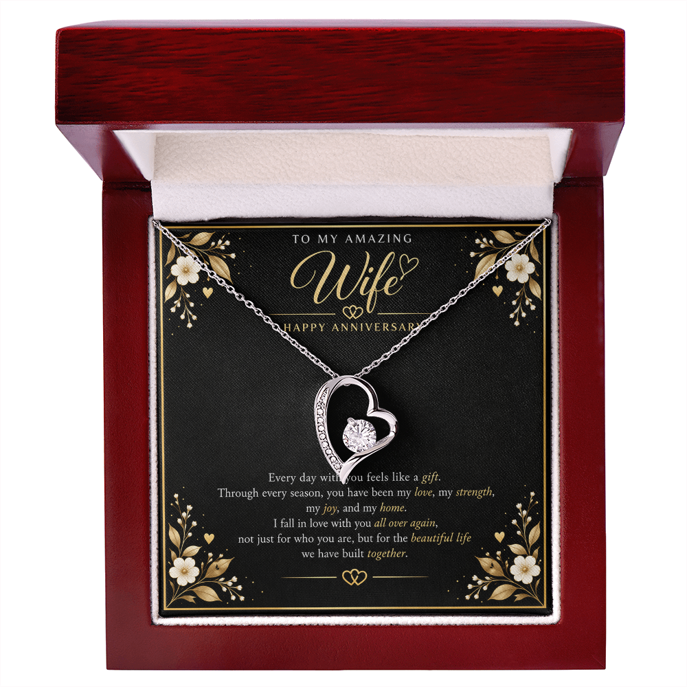 Forever Love Necklace for Wife – Happy Anniversary Gift with Heartfelt Message Card