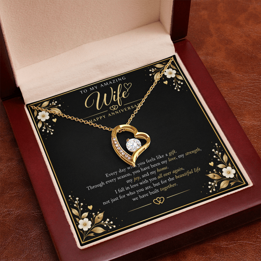 Forever Love Necklace for Wife – Happy Anniversary Gift with Heartfelt Message Card
