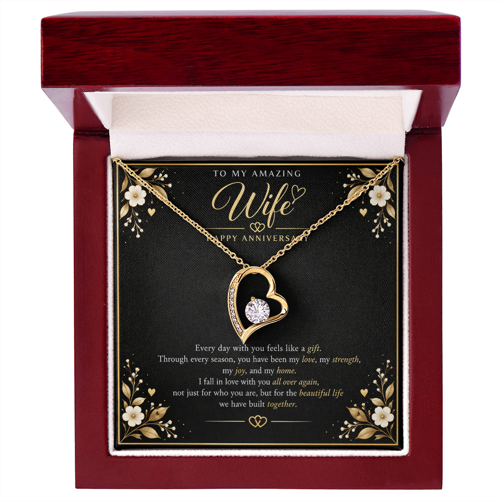 Forever Love Necklace for Wife – Happy Anniversary Gift with Heartfelt Message Card