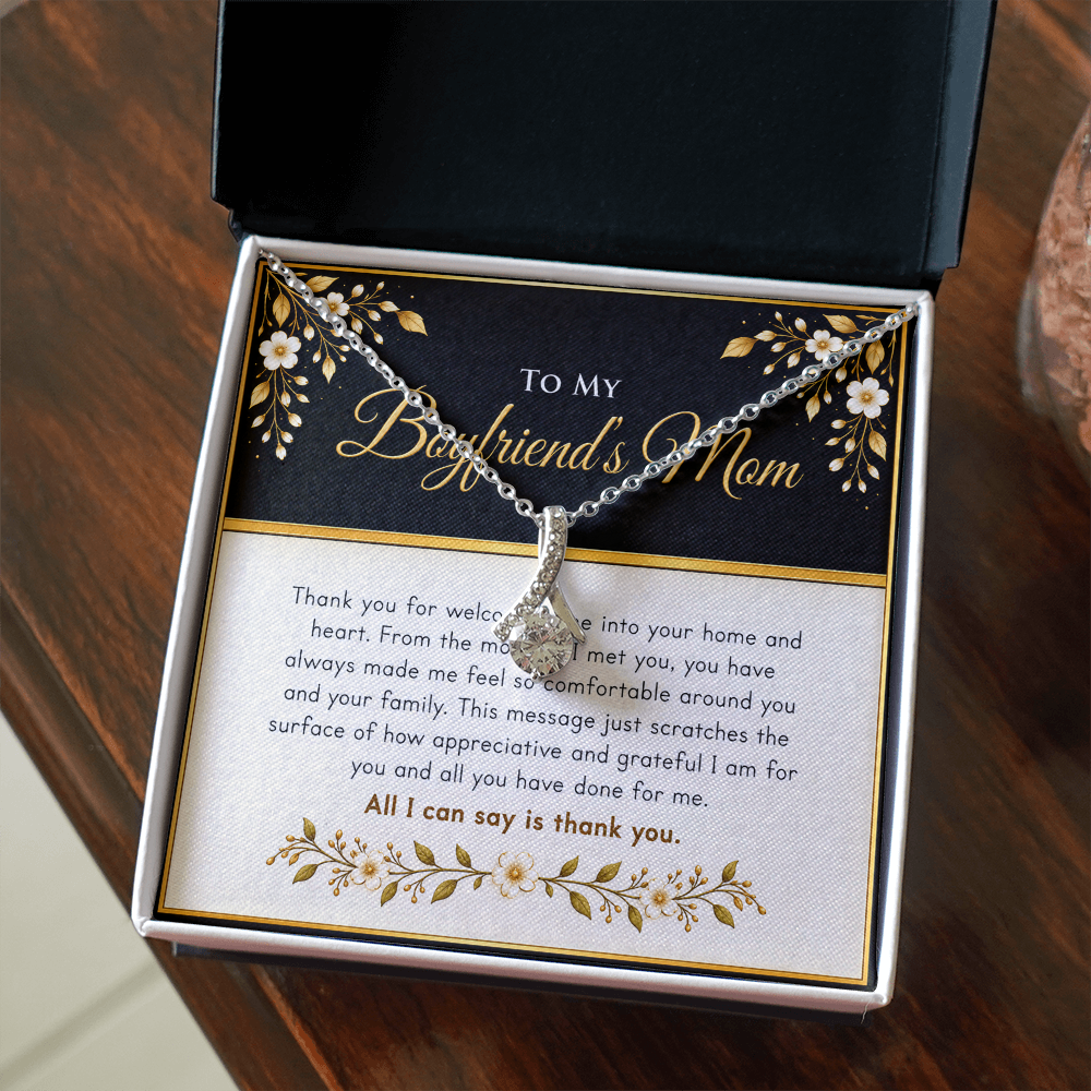 Alluring Beauty Ribbon Necklace for Boyfriend's Mom – Thank You Gift with Heartfelt Message Card