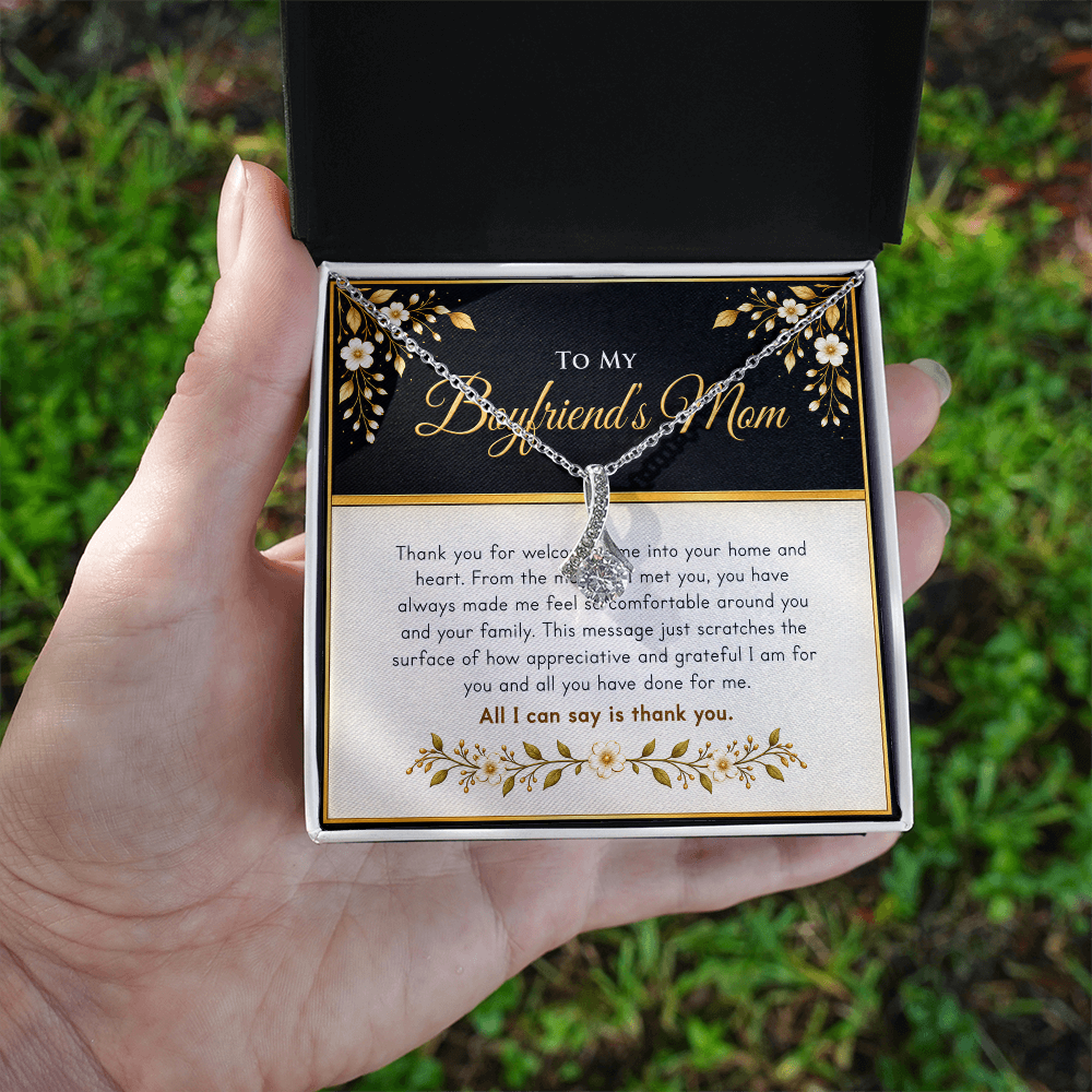 Alluring Beauty Ribbon Necklace for Boyfriend's Mom – Thank You Gift with Heartfelt Message Card