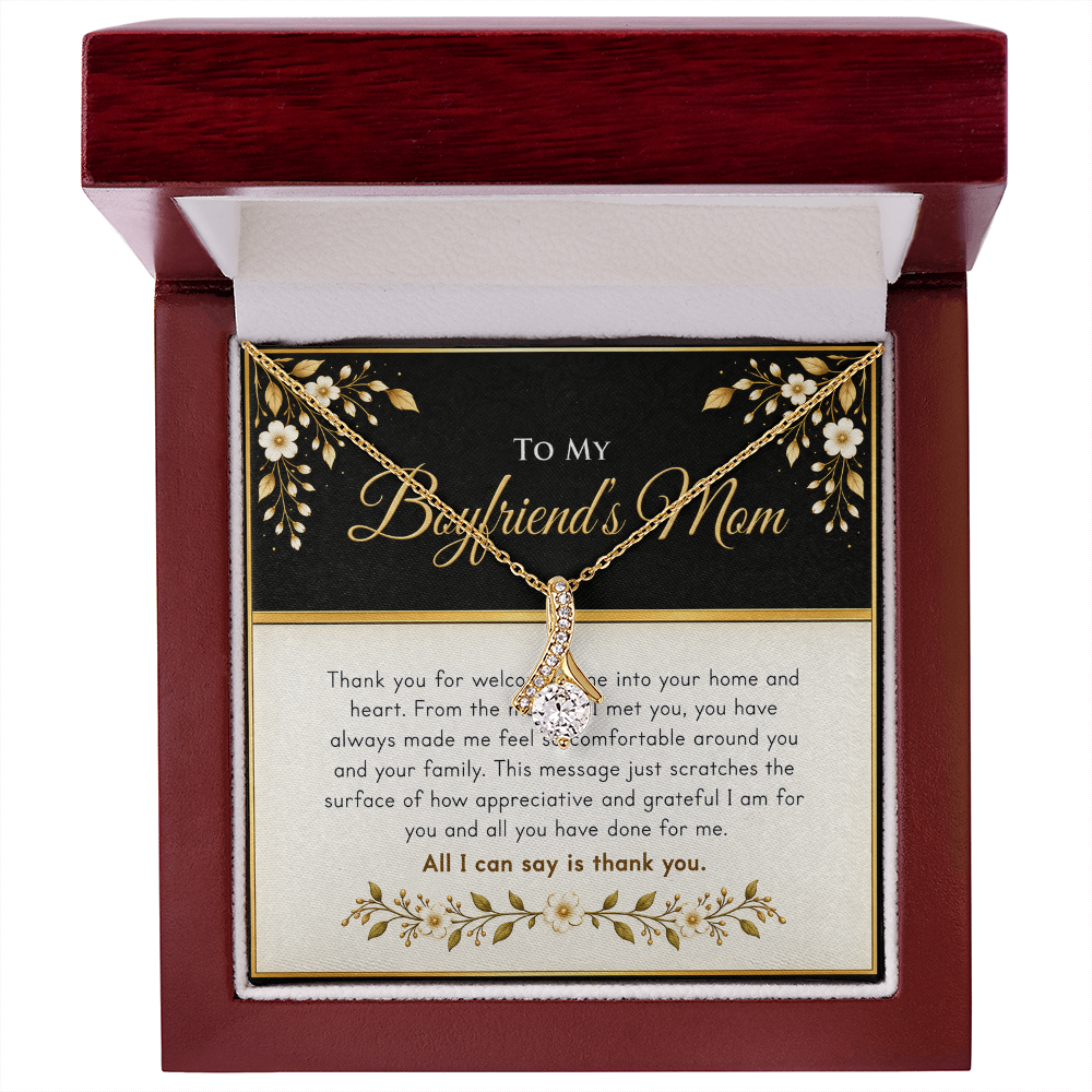 Alluring Beauty Ribbon Necklace for Boyfriend's Mom – Thank You Gift with Heartfelt Message Card