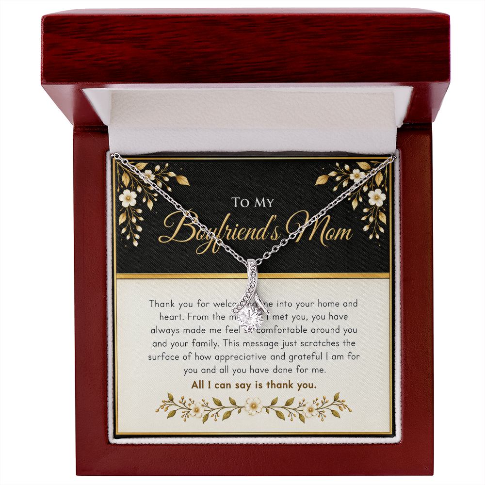 Alluring Beauty Ribbon Necklace for Boyfriend's Mom – Thank You Gift with Heartfelt Message Card