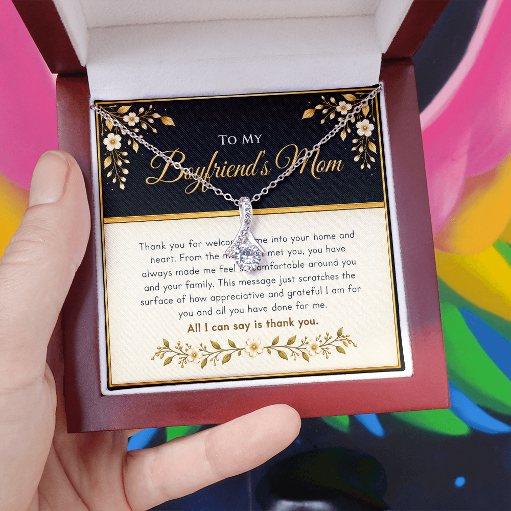 Alluring Beauty Ribbon Necklace for Boyfriend's Mom – Thank You Gift with Heartfelt Message Card