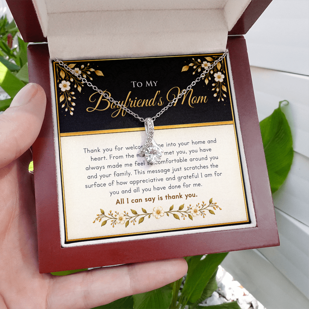 Alluring Beauty Ribbon Necklace for Boyfriend's Mom – Thank You Gift with Heartfelt Message Card