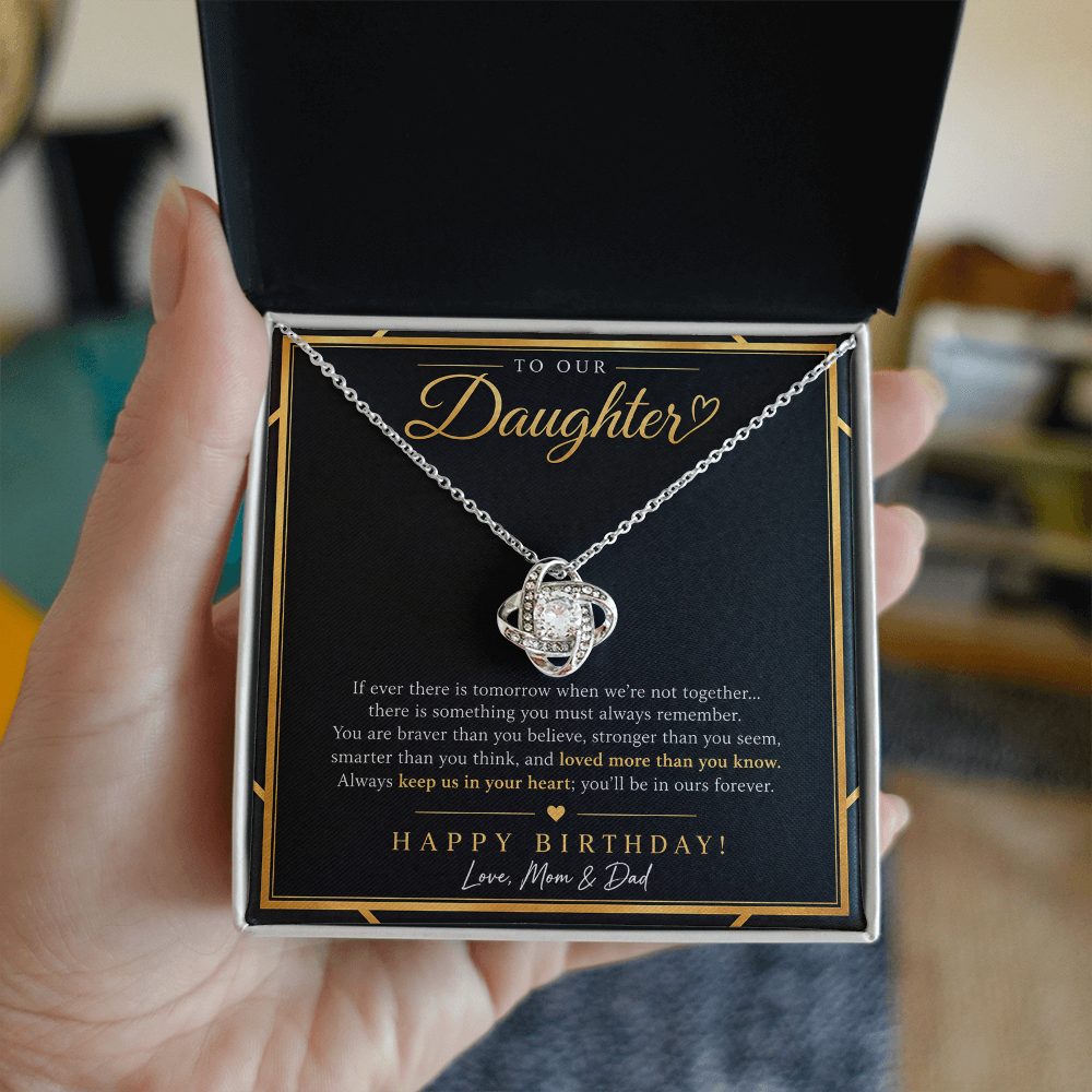 Love Knot Necklace for Daughter – Happy Birthday Gift from Mom & Dad