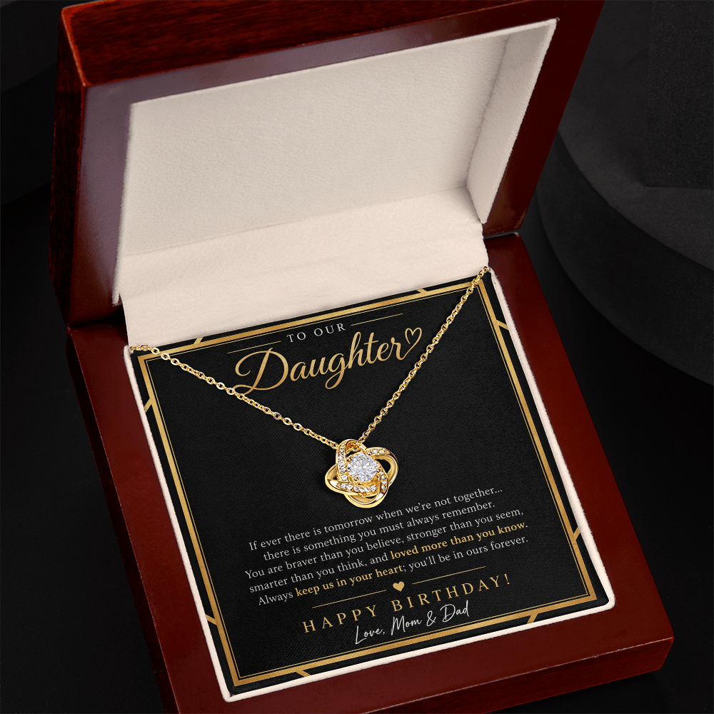 Love Knot Necklace for Daughter – Happy Birthday Gift from Mom & Dad