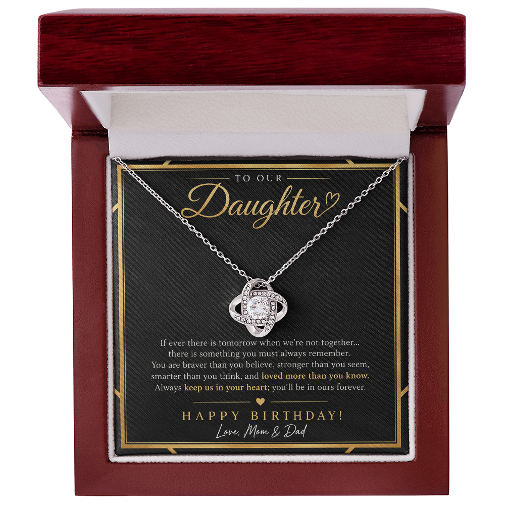 Love Knot Necklace for Daughter – Happy Birthday Gift from Mom & Dad