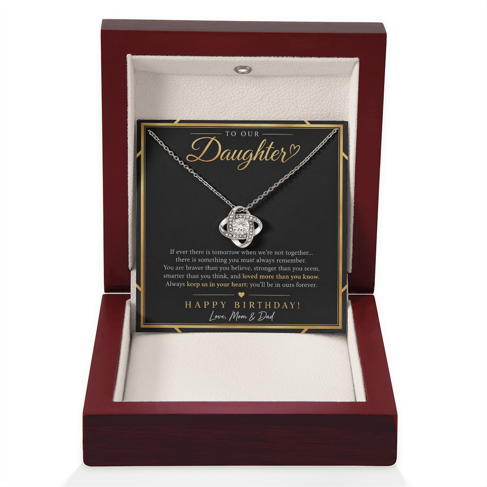 Love Knot Necklace for Daughter – Happy Birthday Gift from Mom & Dad