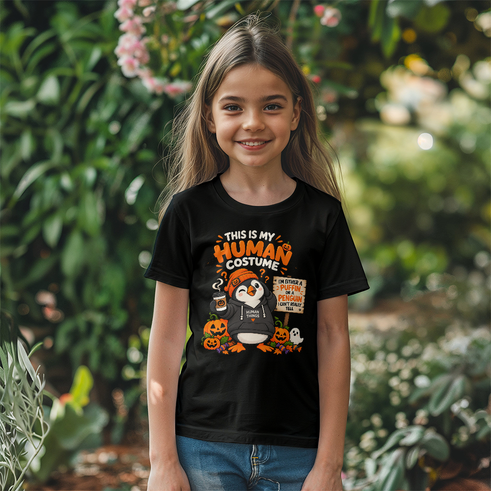 This Is My Human Costume Funny Penguin Halloween Puffin Kids T-Shirt