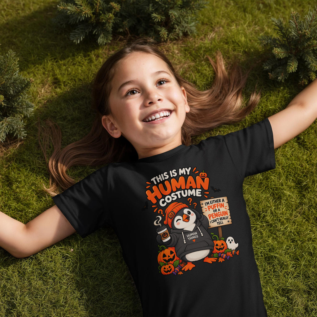 This Is My Human Costume Funny Penguin Halloween Puffin Kids T-Shirt