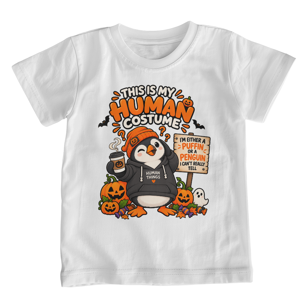 This Is My Human Costume Funny Penguin Halloween Puffin Kids T-Shirt
