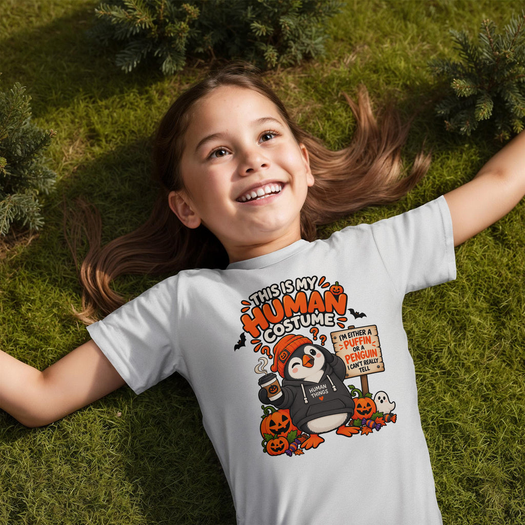 This Is My Human Costume Funny Penguin Halloween Puffin Kids T-Shirt