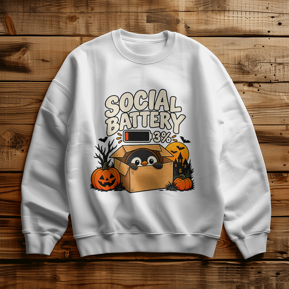 Social Battery 3% Funny Introvert Penguin Unisex Crewneck Sweatshirt