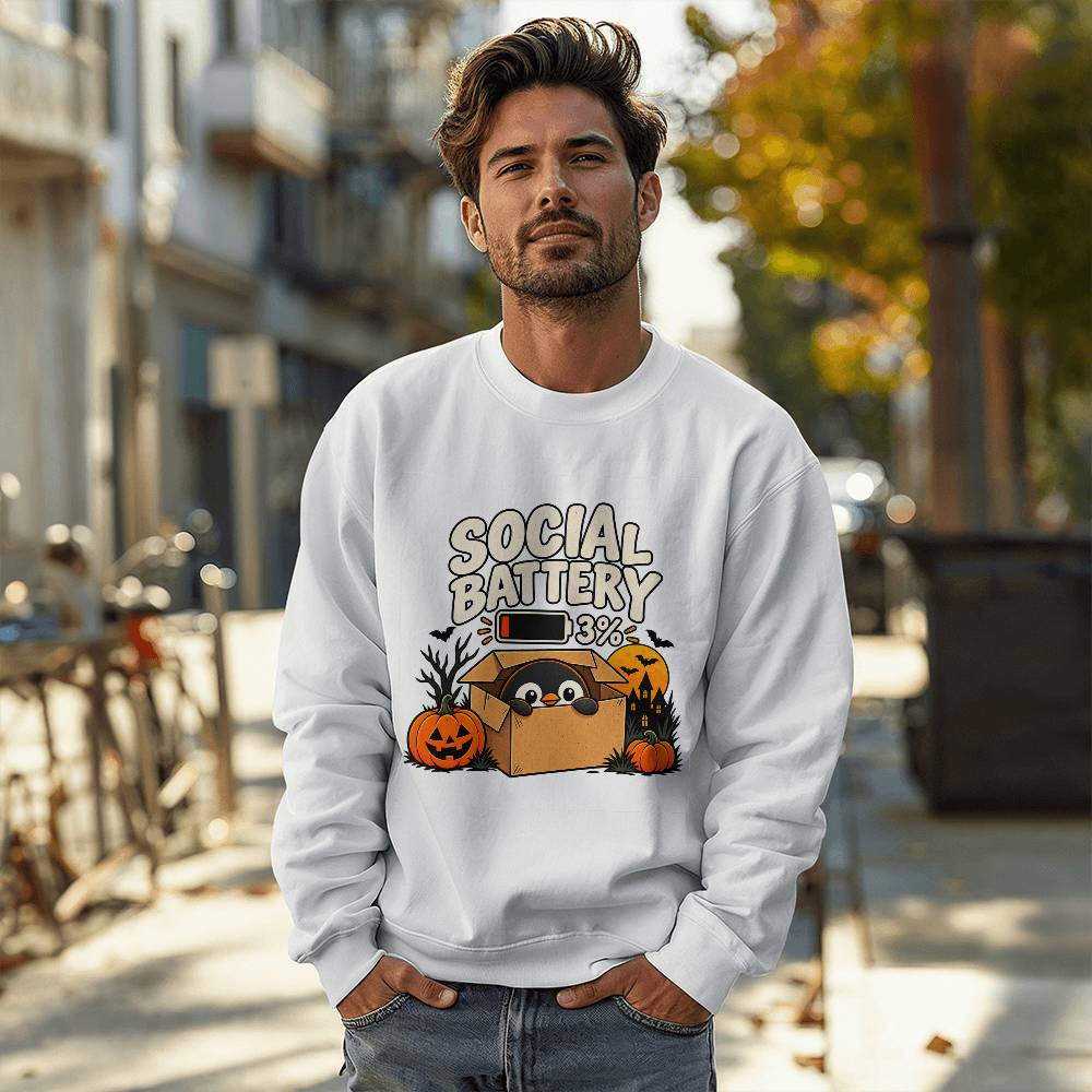 Social Battery 3% Funny Introvert Penguin Unisex Crewneck Sweatshirt