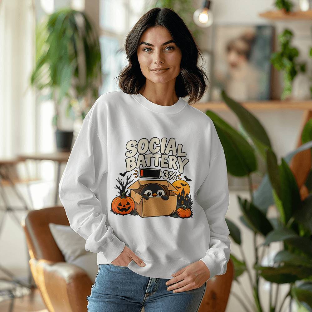 Social Battery 3% Funny Introvert Penguin Unisex Crewneck Sweatshirt