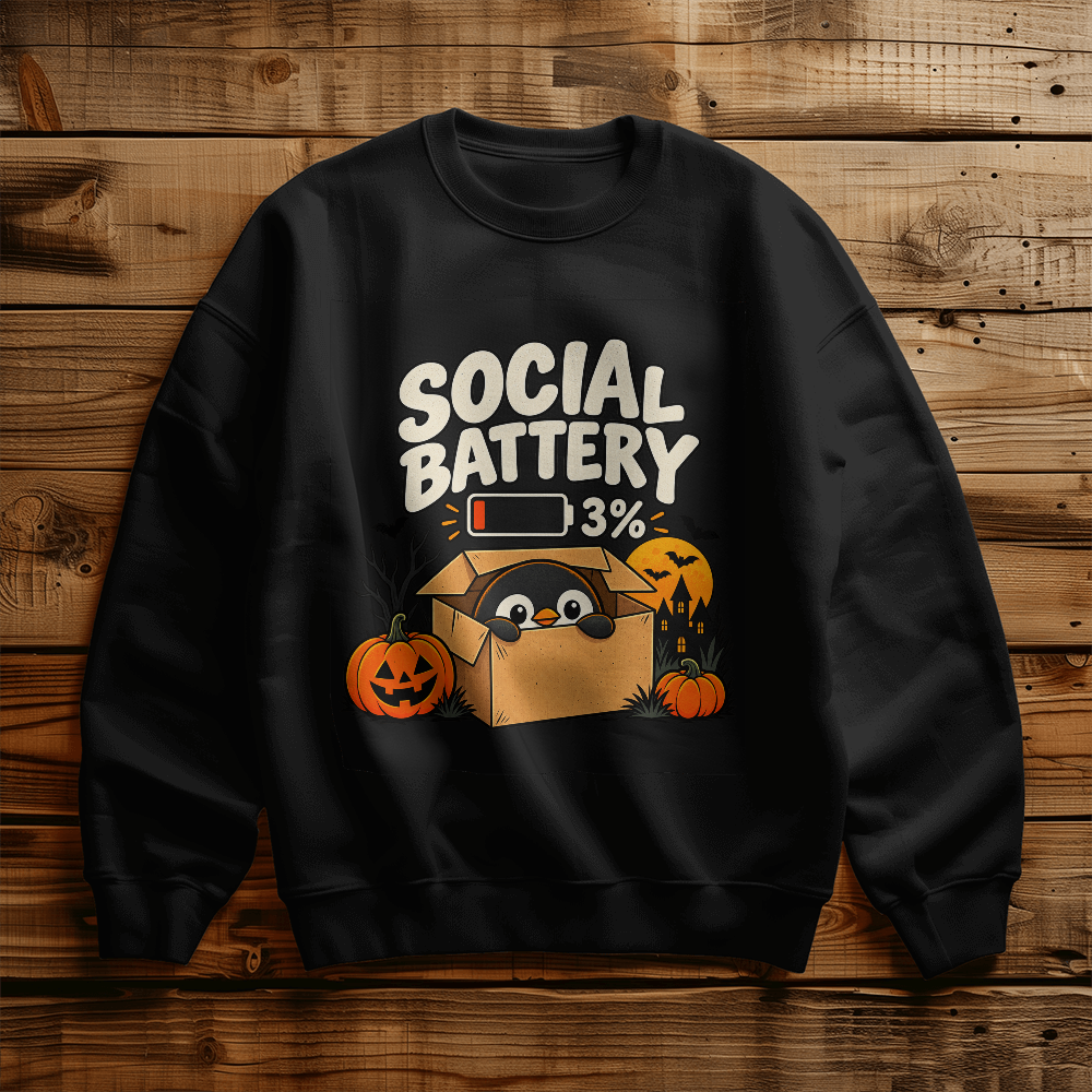 Social Battery 3% Funny Introvert Penguin Unisex Crewneck Sweatshirt
