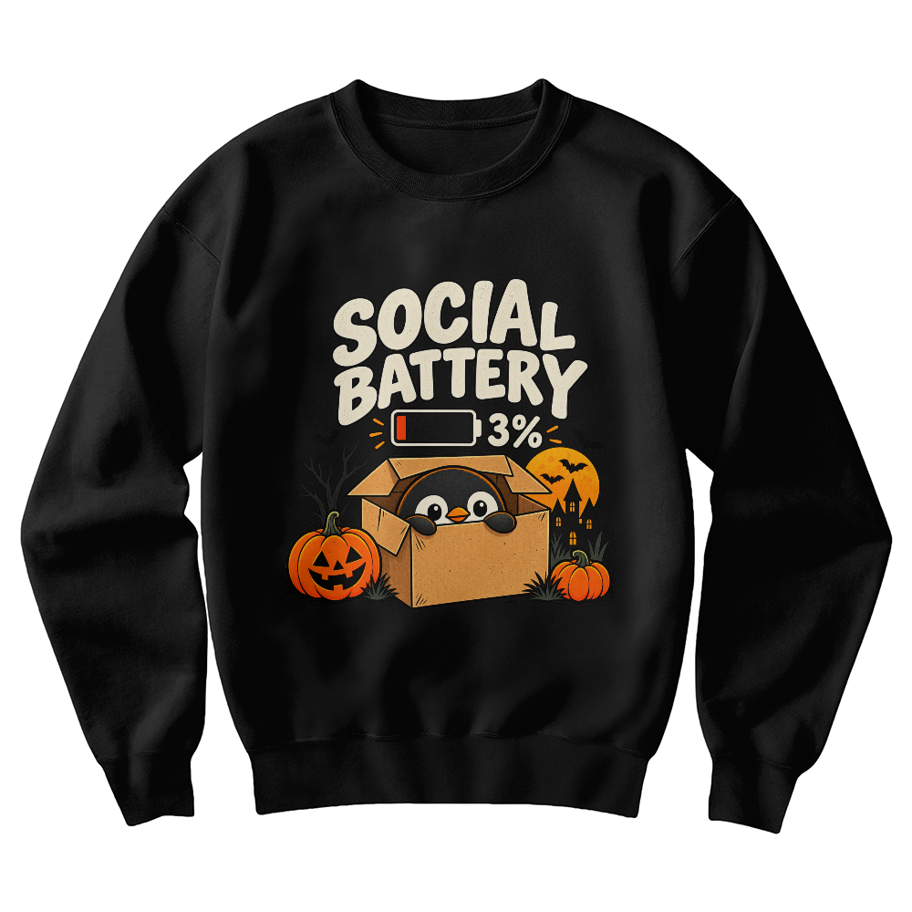 Social Battery 3% Funny Introvert Penguin Unisex Crewneck Sweatshirt