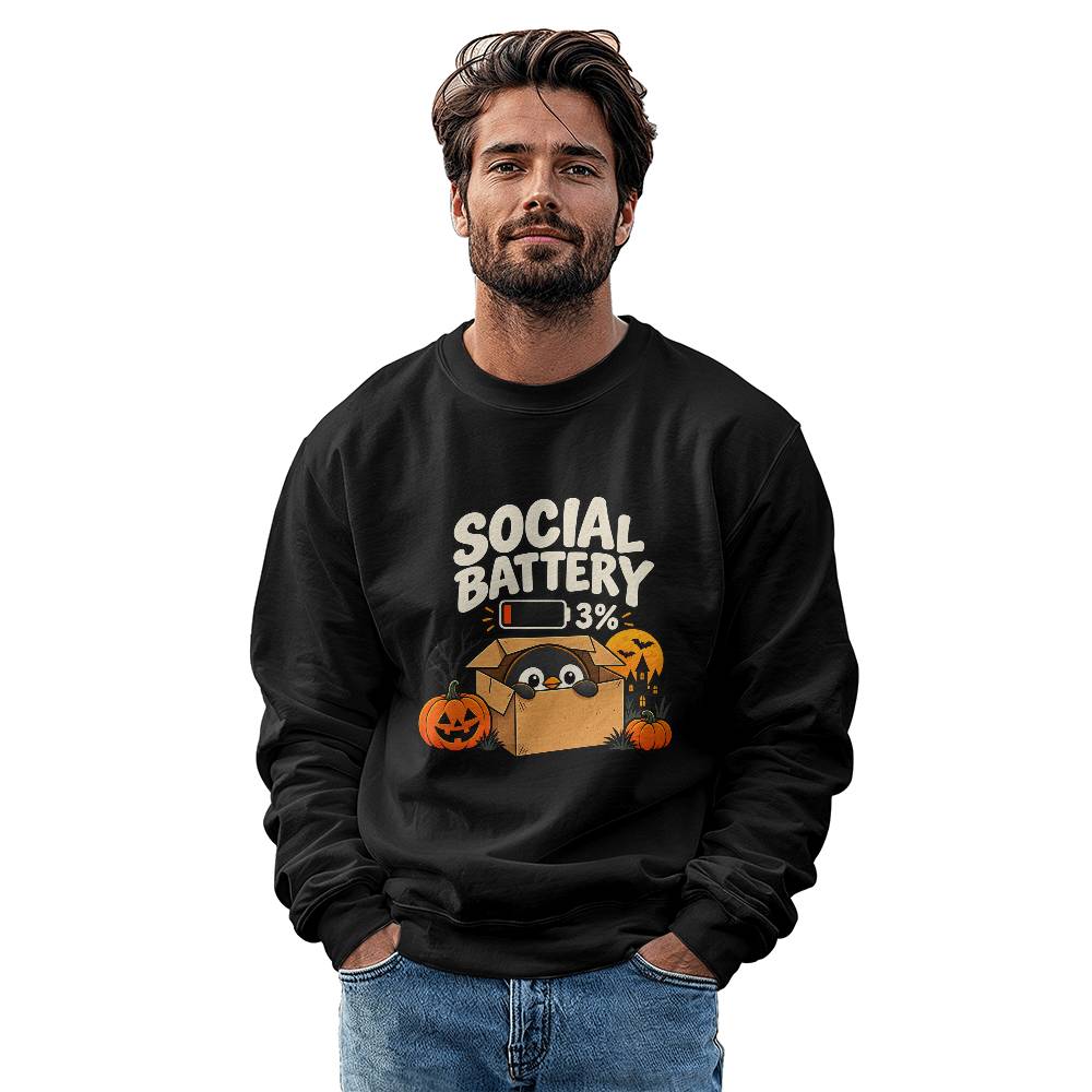 Social Battery 3% Funny Introvert Penguin Unisex Crewneck Sweatshirt