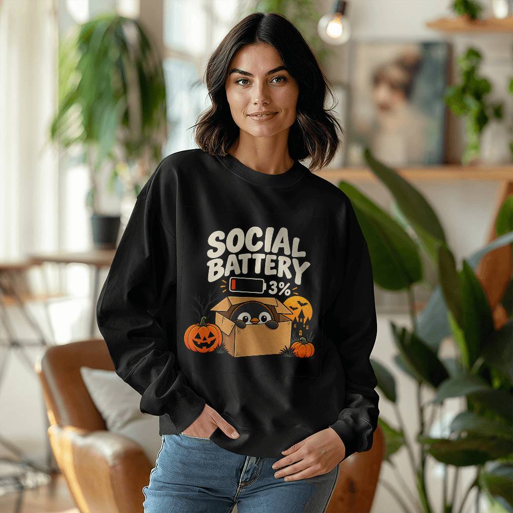Social Battery 3% Funny Introvert Penguin Unisex Crewneck Sweatshirt