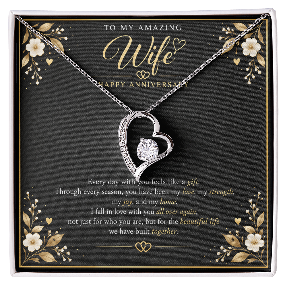 Forever Love Necklace for Wife – Happy Anniversary Gift with Heartfelt Message Card