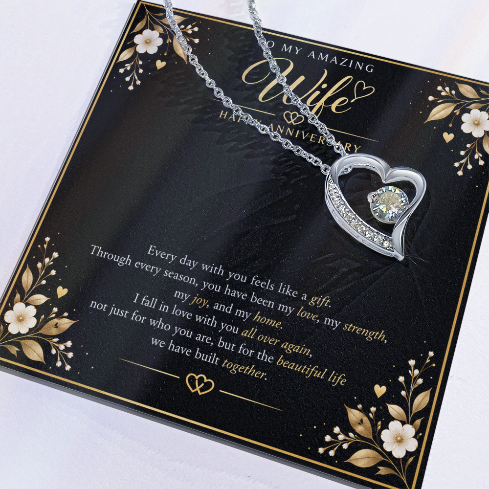 Forever Love Necklace for Wife – Happy Anniversary Gift with Heartfelt Message Card