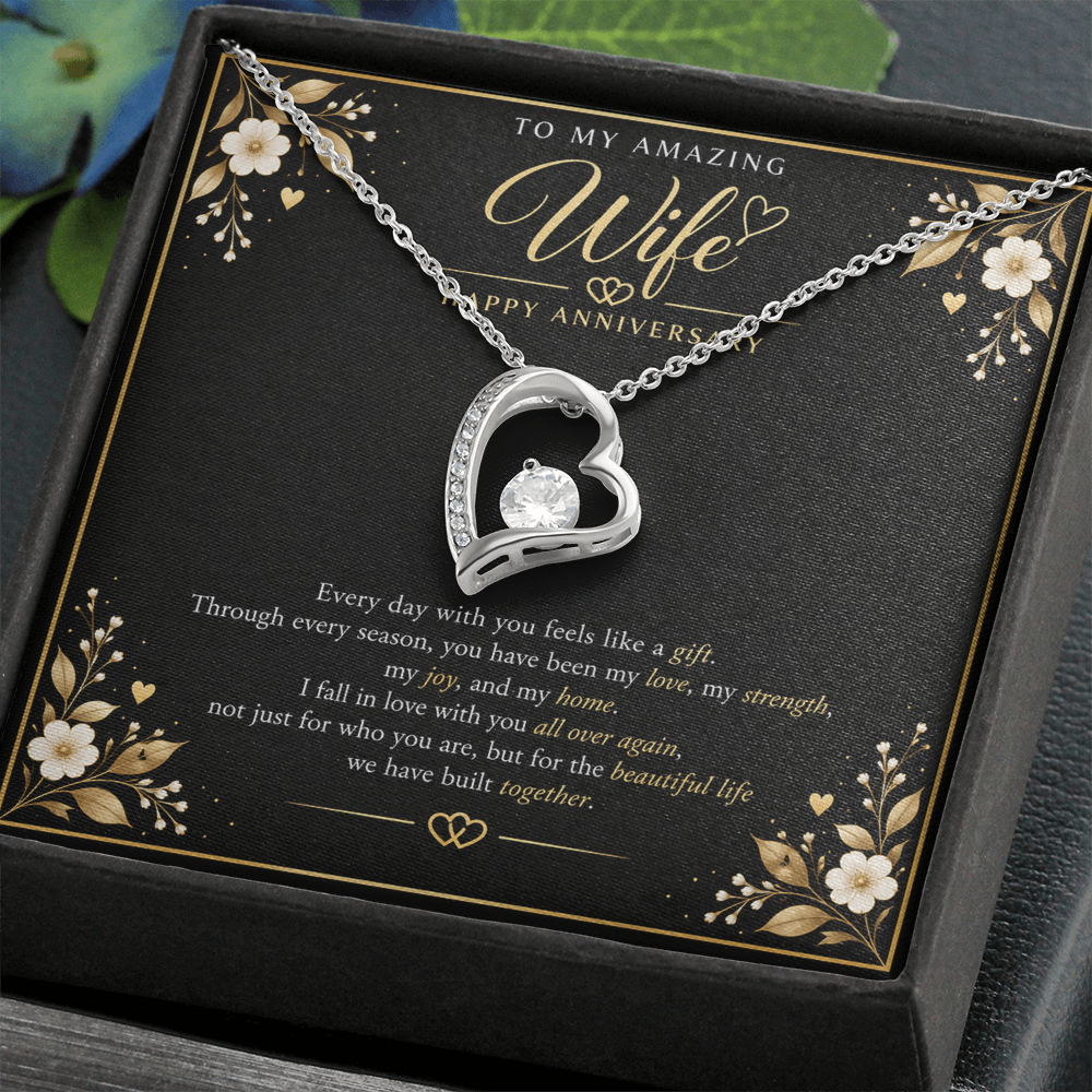 Forever Love Necklace for Wife – Happy Anniversary Gift with Heartfelt Message Card