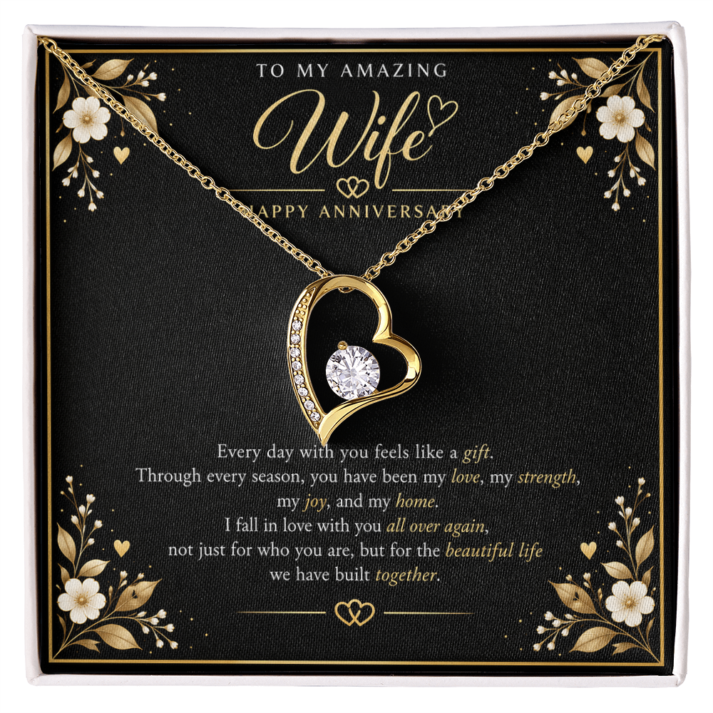 Forever Love Necklace for Wife – Happy Anniversary Gift with Heartfelt Message Card