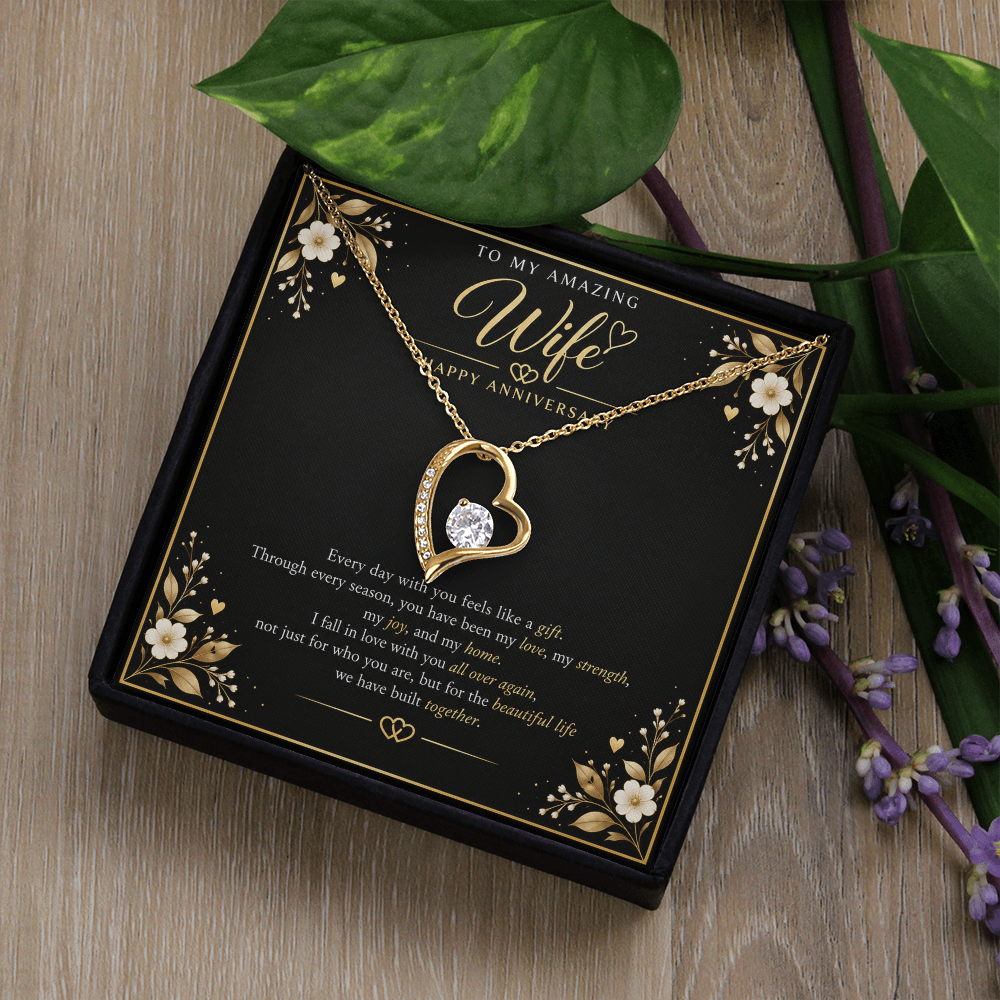 Forever Love Necklace for Wife – Happy Anniversary Gift with Heartfelt Message Card