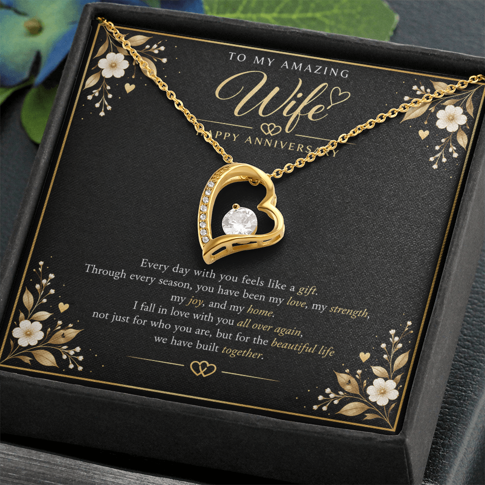 Forever Love Necklace for Wife – Happy Anniversary Gift with Heartfelt Message Card