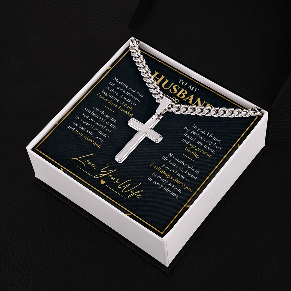 Personalized Cross Necklace with Cuban Link Chain – Gift for Husband
