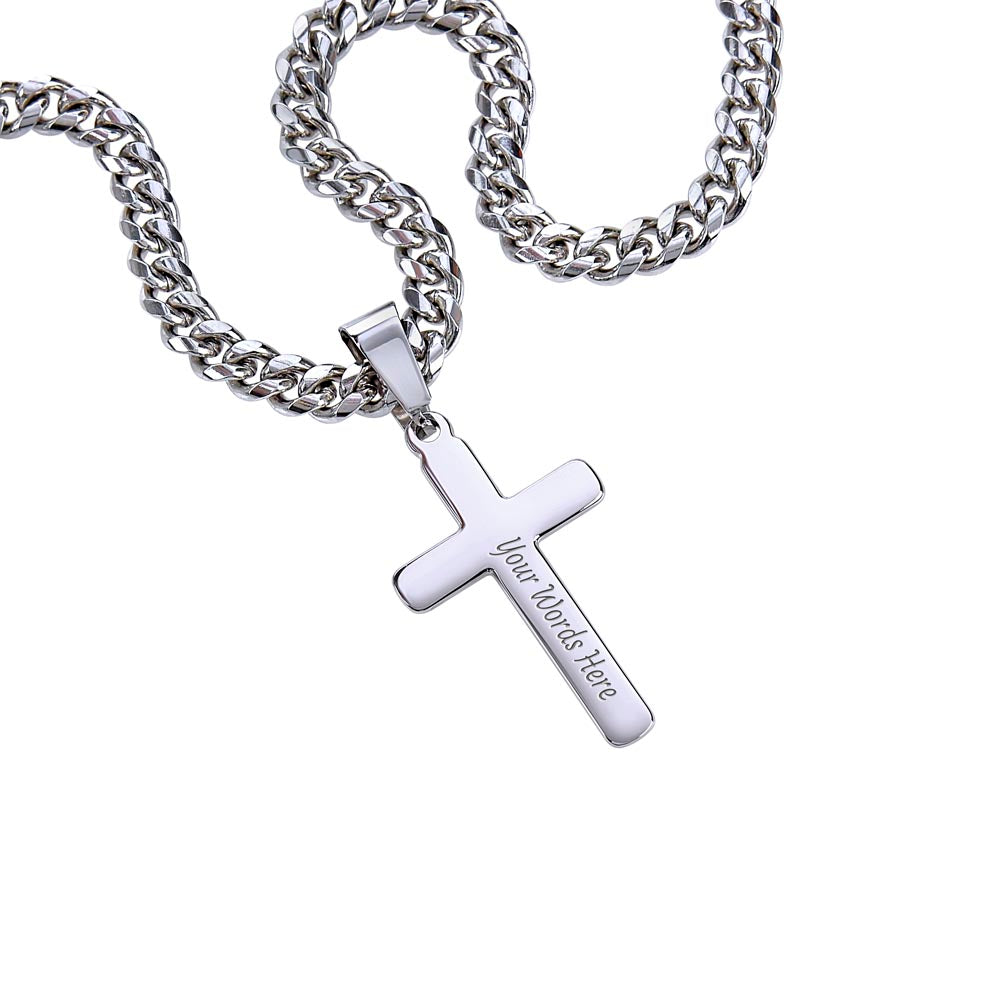 Personalized Cross Necklace with Cuban Link Chain – Gift for Husband