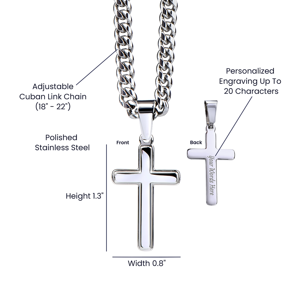 Personalized Cross Necklace with Cuban Link Chain – Gift for Husband
