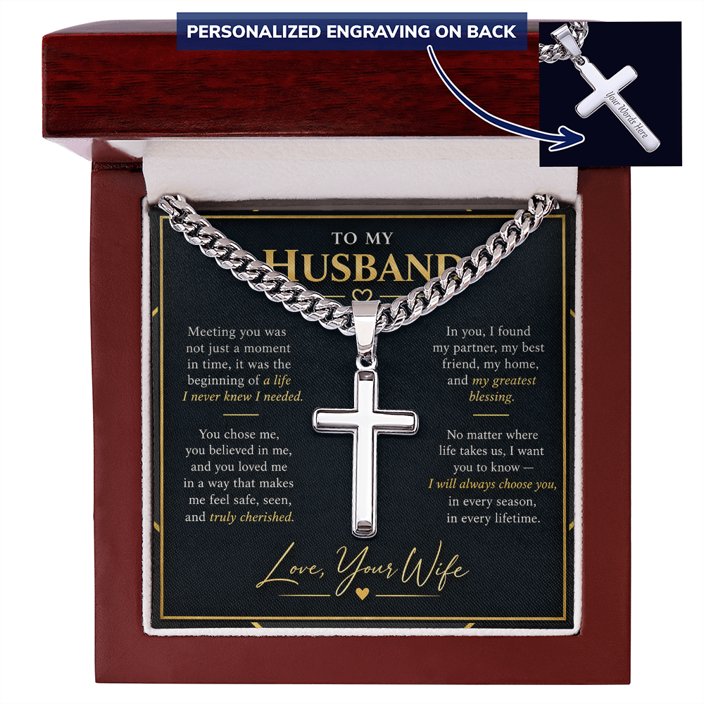 Personalized Cross Necklace with Cuban Link Chain – Gift for Husband