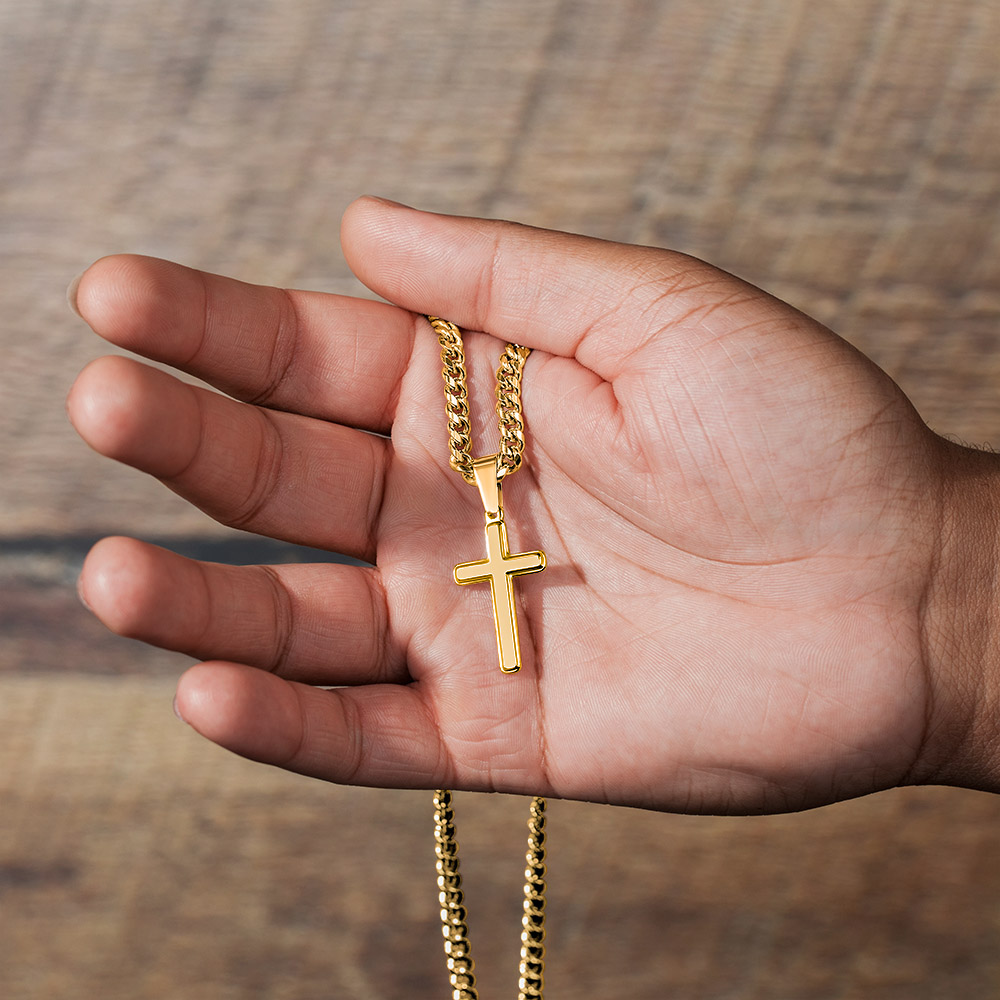 Personalized Cross Necklace with Cuban Link Chain – Gift for Husband