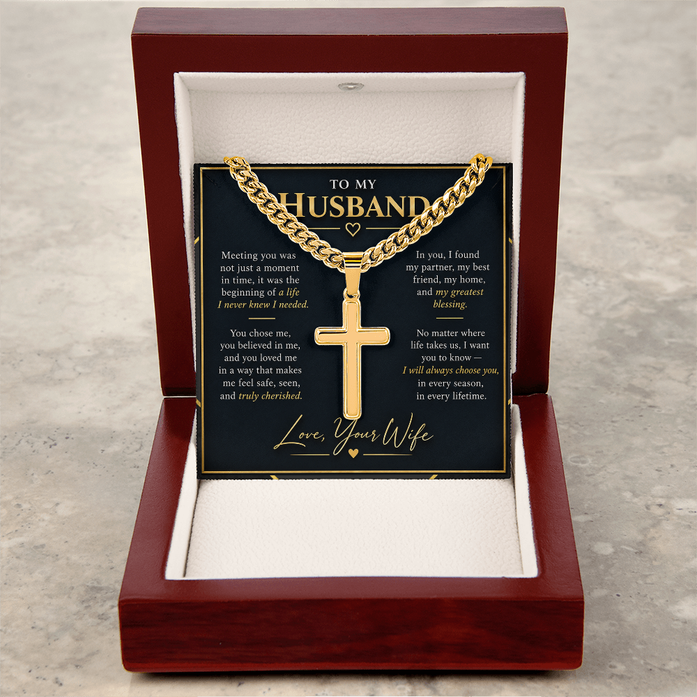Personalized Cross Necklace with Cuban Link Chain – Gift for Husband