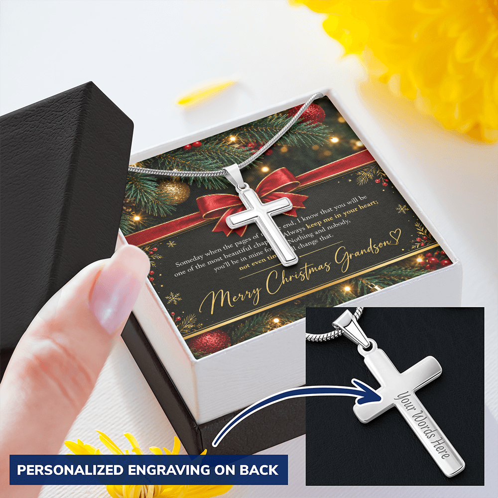 Personalized Cross Necklace for Grandson – Meaningful Christmas Gift of Faith & Love