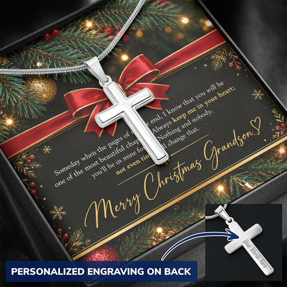 Personalized Cross Necklace for Grandson – Meaningful Christmas Gift of Faith & Love