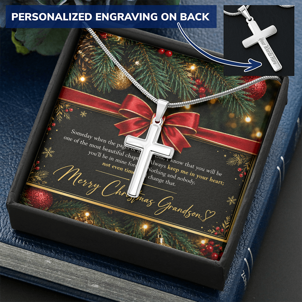 Personalized Cross Necklace for Grandson – Meaningful Christmas Gift of Faith & Love