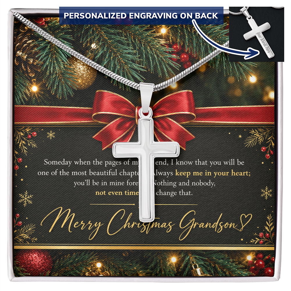 Personalized Cross Necklace for Grandson – Meaningful Christmas Gift of Faith & Love