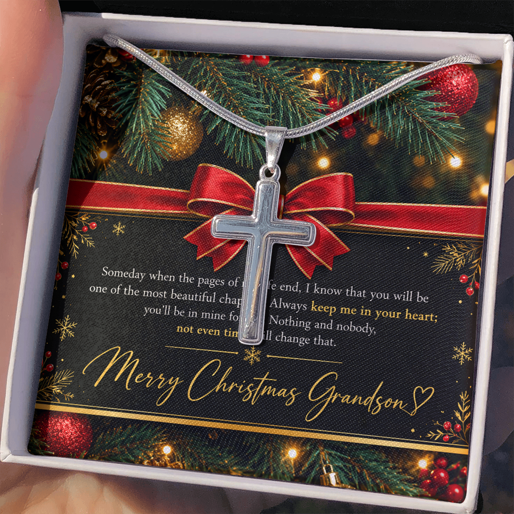 Personalized Cross Necklace for Grandson – Meaningful Christmas Gift of Faith & Love