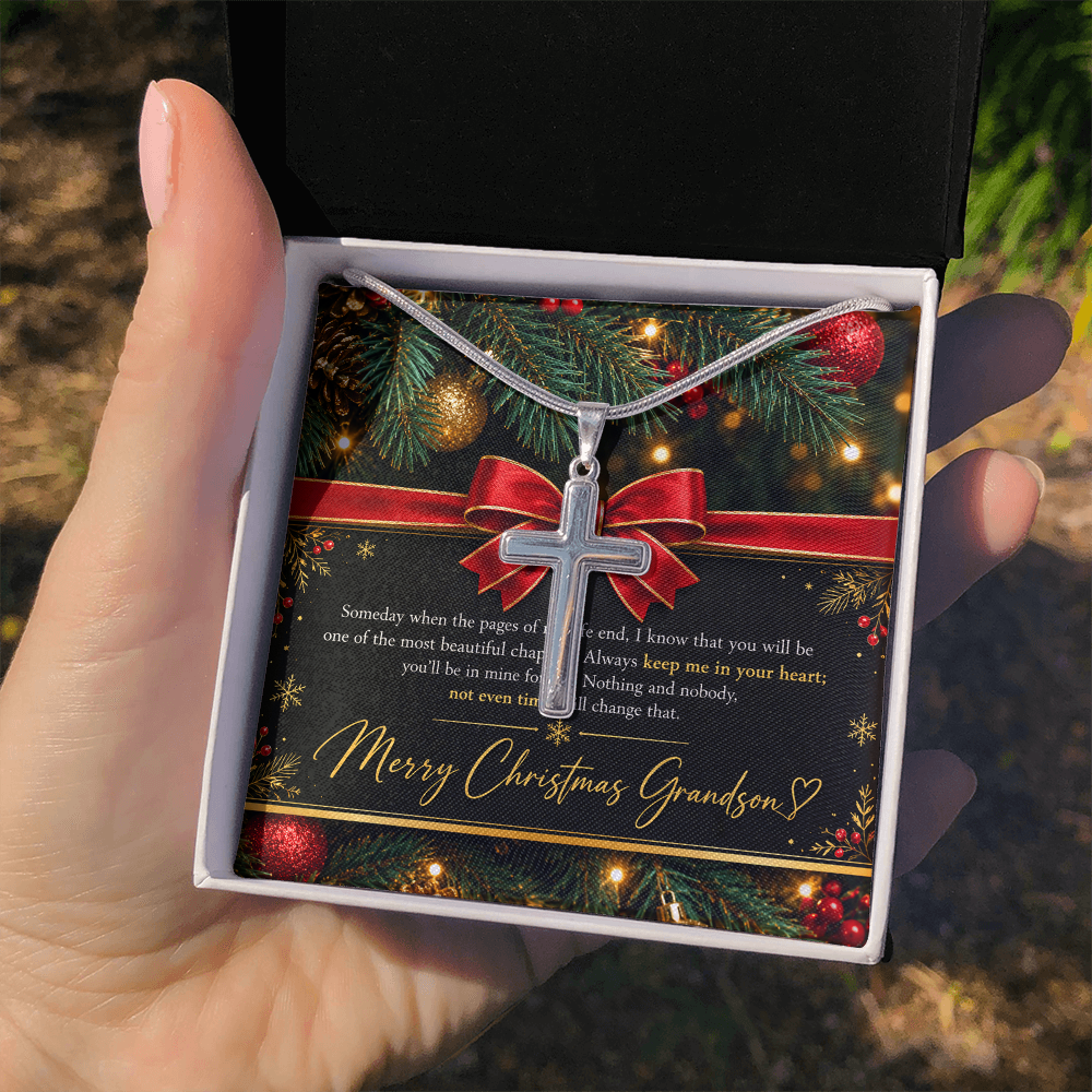 Personalized Cross Necklace for Grandson – Meaningful Christmas Gift of Faith & Love