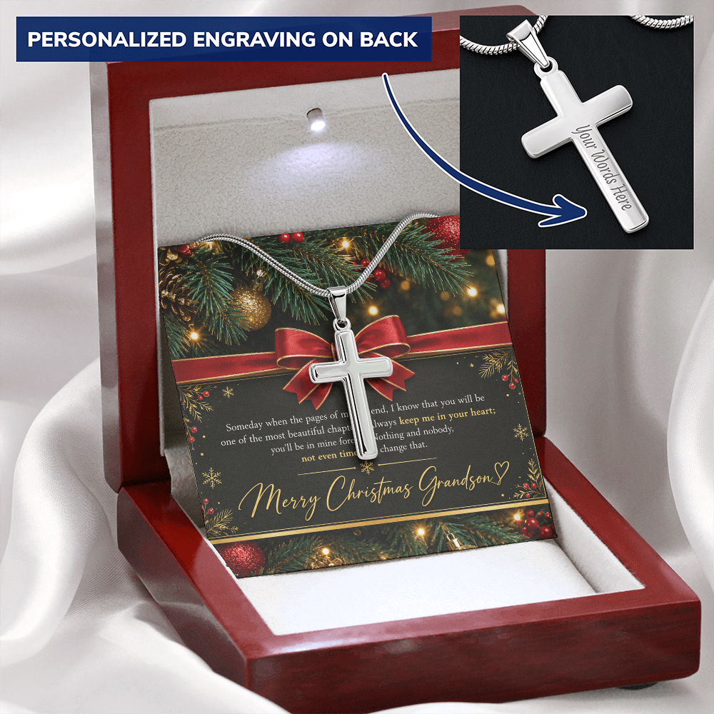 Personalized Cross Necklace for Grandson – Meaningful Christmas Gift of Faith & Love
