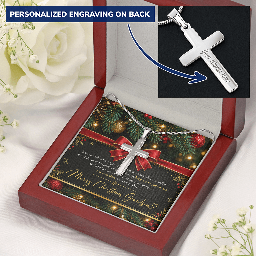 Personalized Cross Necklace for Grandson – Meaningful Christmas Gift of Faith & Love